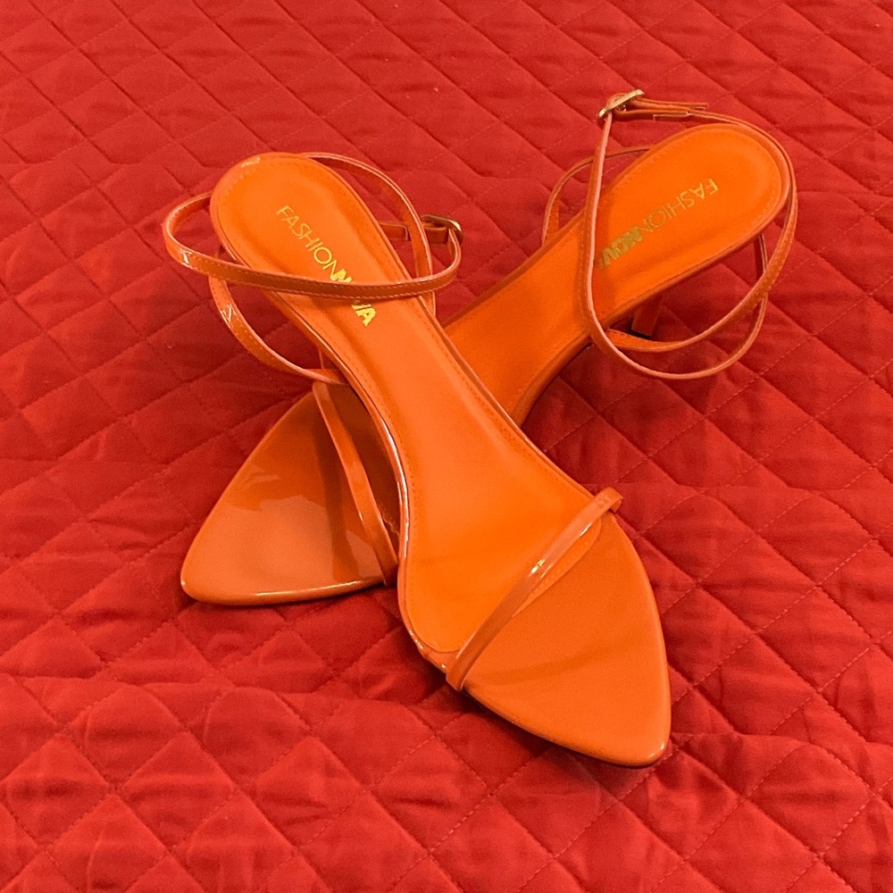 Fashion Nova Orange Patent Strappy Ankle-Heel Sandals